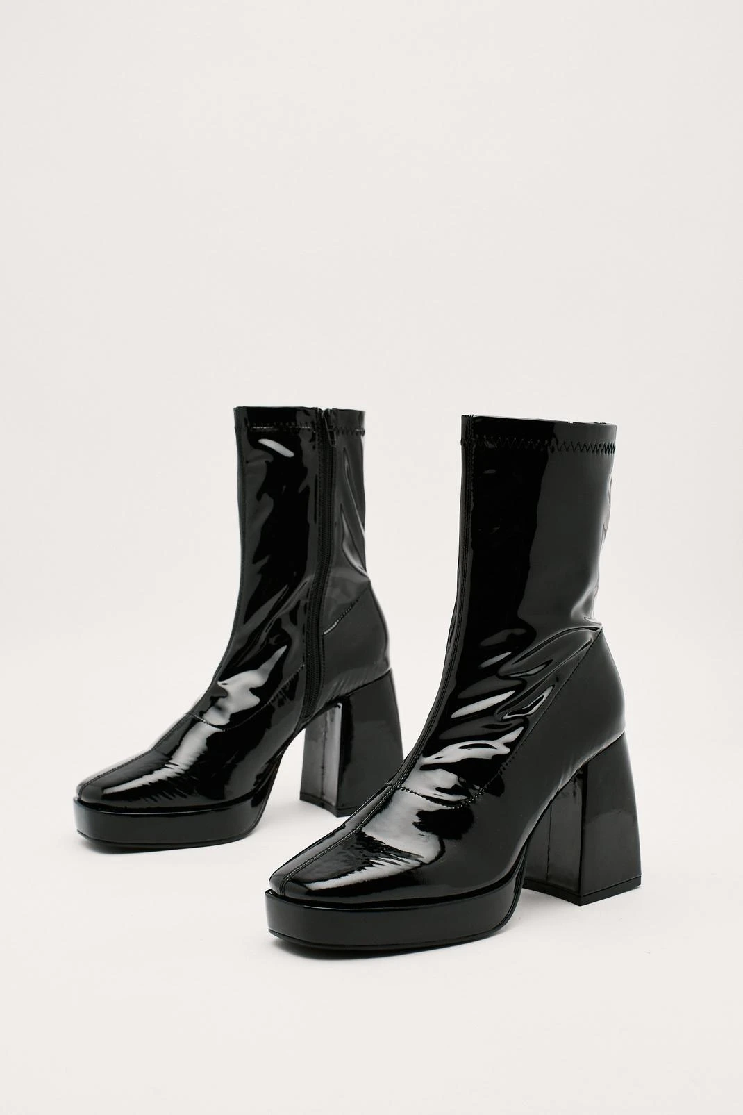 Stretch Patent Platform Sock Boots - Image 2