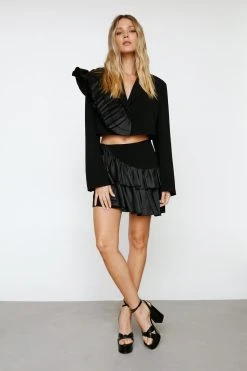 Taffeta Ruffle Detail Mini Skirt