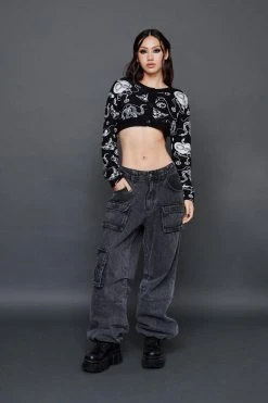 Tattoo Print Super Crop Cardigan