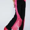 Twill Fringe Detail Straight Leg Mid Rise Pants