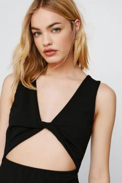 Twist Front Cut Out Split Midi Dress