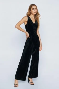Velvet Tailored V-Neck Jumpsuit 13 Velvet Tailored V-Neck Jumpsuit -Nasty Gal Sales Store womens black velvet tailored v neck jumpsuit 5