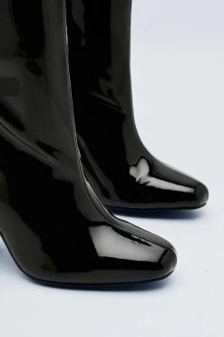 Wide Fit Patent Knee High Boots -Nasty Gal Sales Store womens black wide fit patent knee high boots 2
