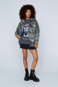 Zebra Print Brushed Button Down Shacket