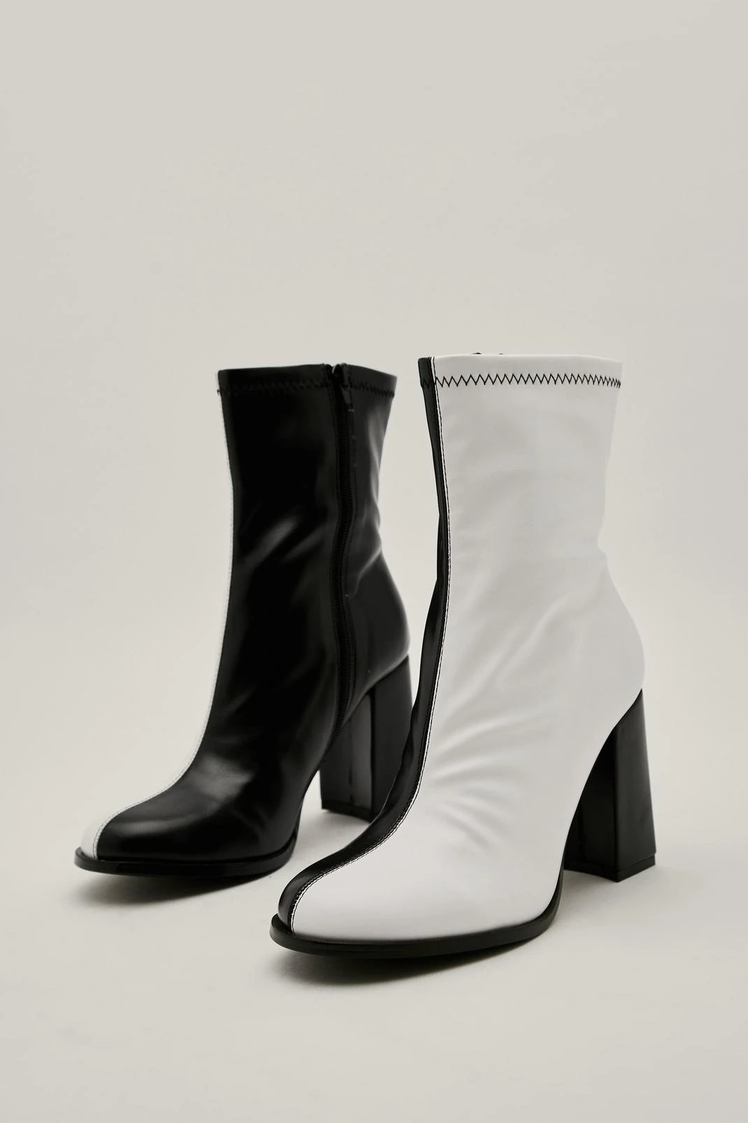Faux Leather Two Tone Contrasting Sock Boots 4 Faux Leather Two Tone Contrasting Sock Boots - Image 2