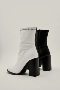 Faux Leather Two Tone Contrasting Sock Boots 8 Faux Leather Two Tone Contrasting Sock Boots -Nasty Gal Sales Store womens black white faux leather two tone contrasting sock boots 2