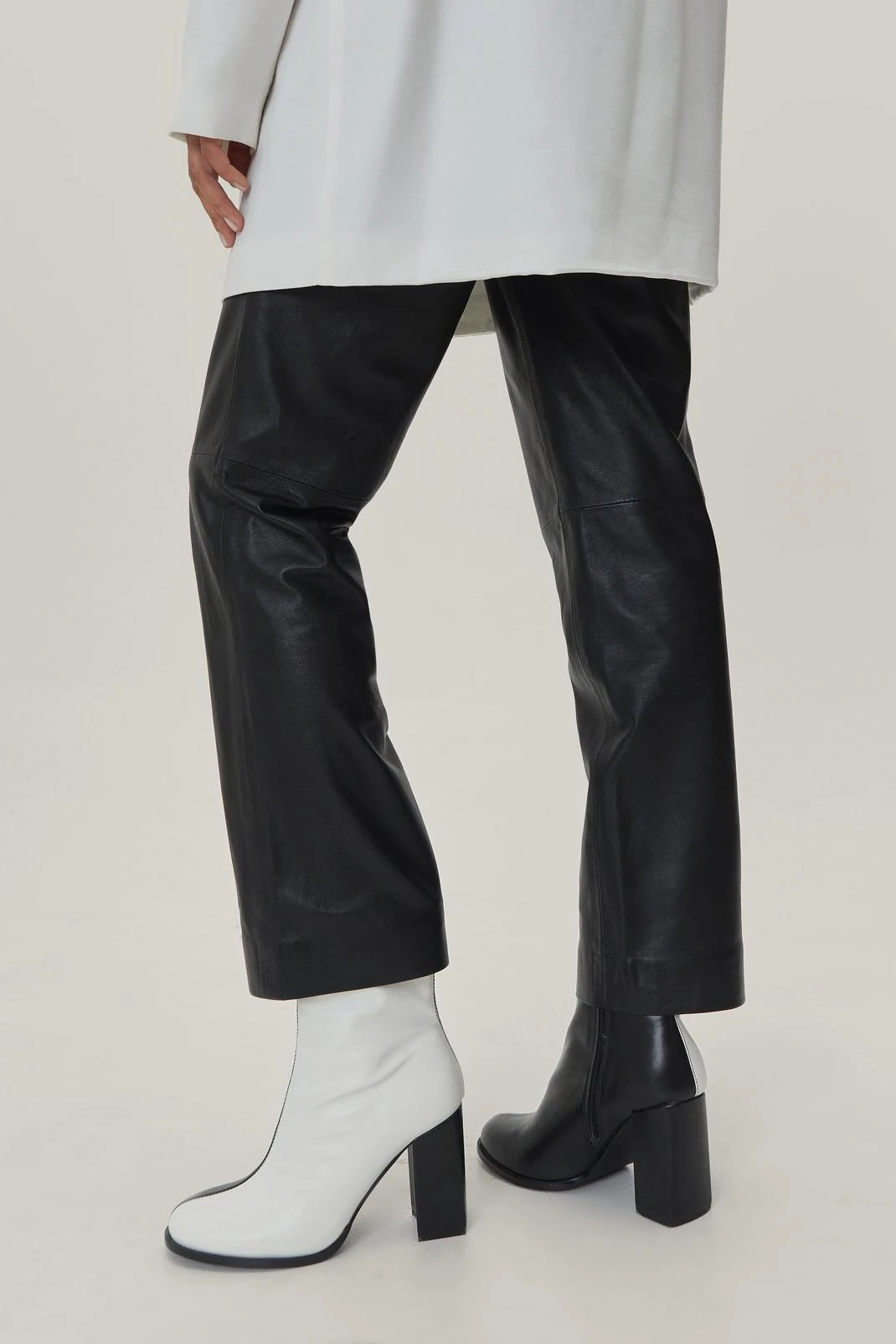 Faux Leather Two Tone Contrasting Sock Boots 3 Faux Leather Two Tone Contrasting Sock Boots