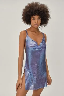 Chainmail Cowl Neck Relaxed Mini Dress 16 Chainmail Cowl Neck Relaxed Mini Dress -Nasty Gal Sales Store womens blue chainmail cowl neck relaxed mini dress 1