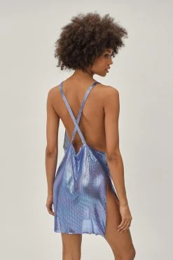Chainmail Cowl Neck Relaxed Mini Dress 17 Chainmail Cowl Neck Relaxed Mini Dress -Nasty Gal Sales Store womens blue chainmail cowl neck relaxed mini dress 2