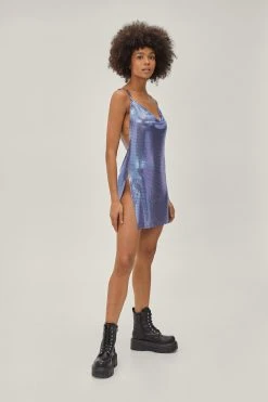 Chainmail Cowl Neck Relaxed Mini Dress 15 Chainmail Cowl Neck Relaxed Mini Dress -Nasty Gal Sales Store womens blue chainmail cowl neck relaxed mini dress