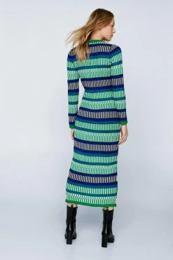 Contrast Stripe Button Knitted Maxi Dress -Nasty Gal Sales Store womens blue contrast stripe button knitted maxi dress 6