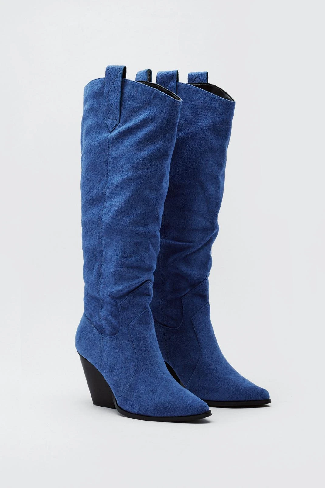 Faux Suede Knee High Cowboy Boots - Image 3