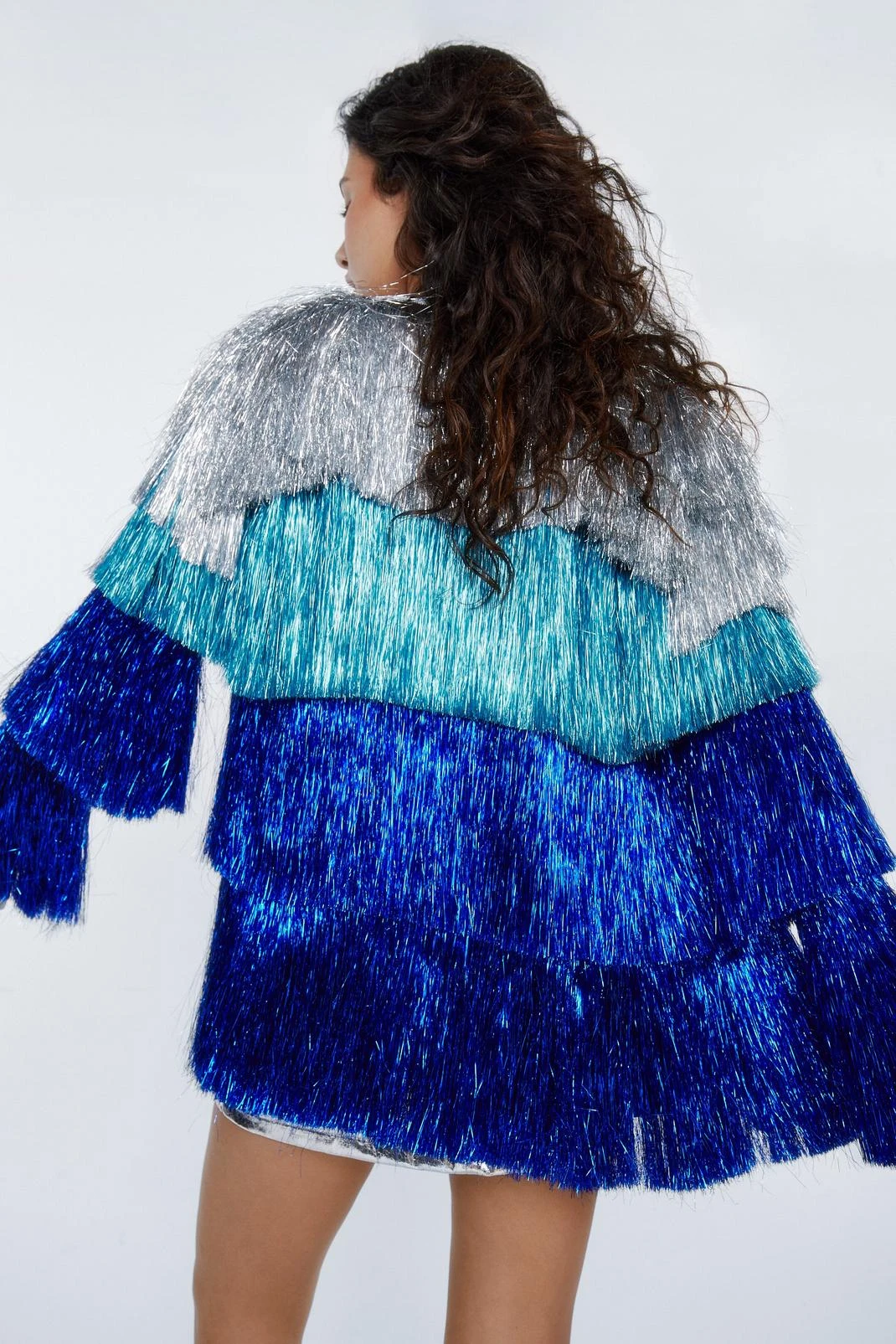 Metallic Tiered Tinsel Fringe Open Front Jacket 11 Metallic Tiered Tinsel Fringe Open Front Jacket - Image 9