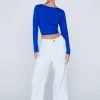 Premium Petite Slash Neck Tie Up Back Long Sleeve Top 2 Premium Petite Slash Neck Tie Up Back Long Sleeve Top -Nasty Gal Sales Store womens blue premium petite slash neck tie up back long sleeve top