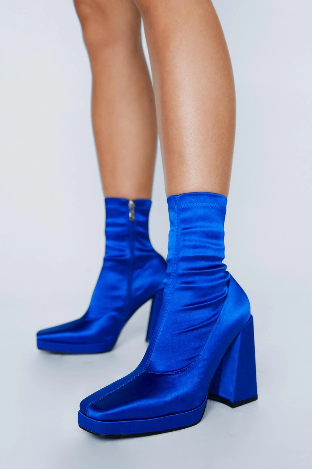 Satin Square Toe Ankle Sock Boot - Image 4