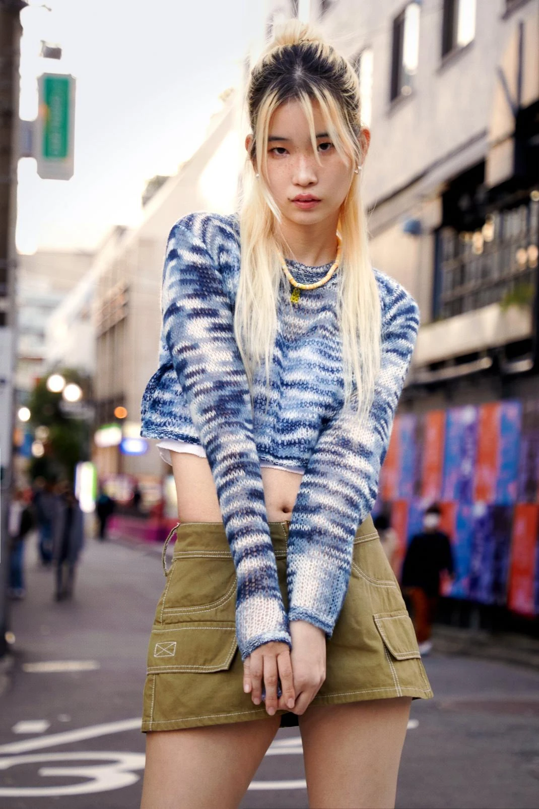 Space Dye Ladder Knitted Cropped Sweater - Image 5