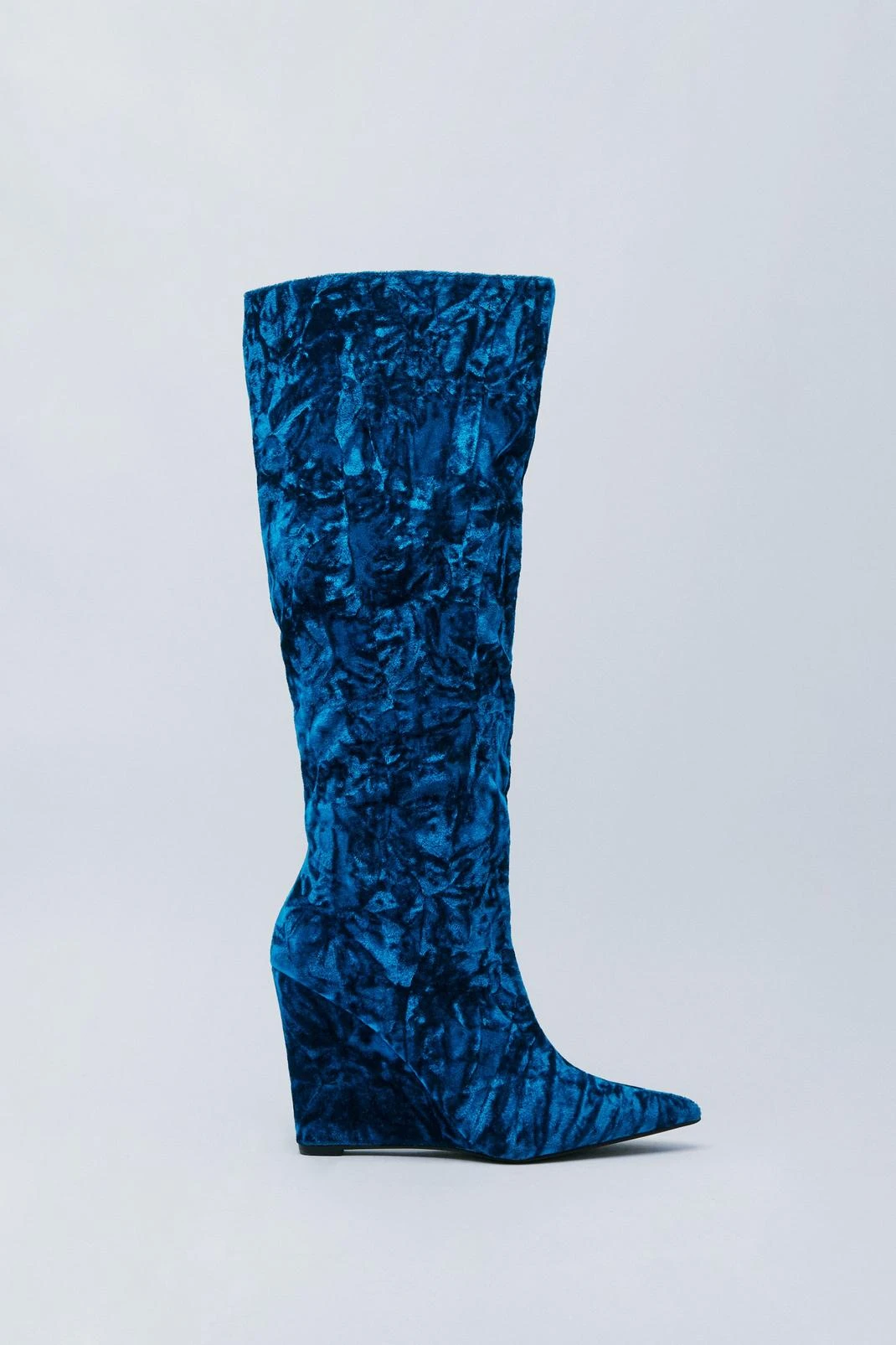 Velvet Pointed Toe Wedge Knee High Boot - Image 2