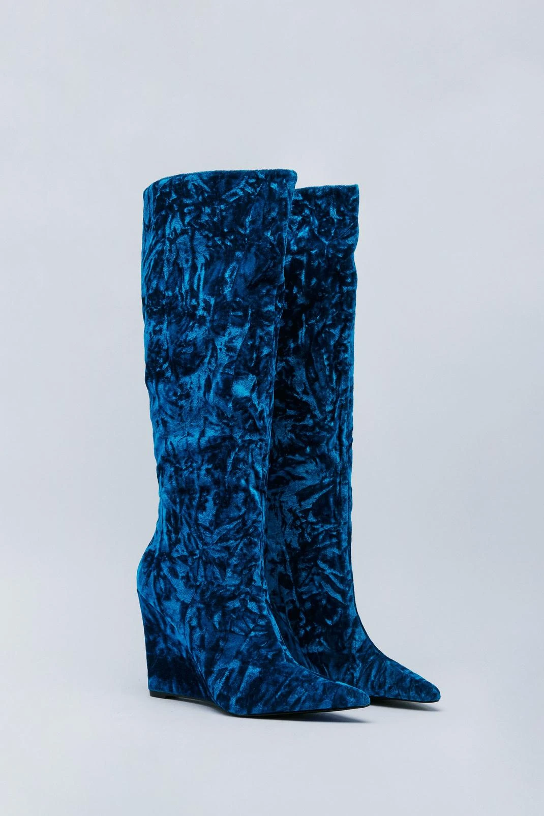 Velvet Pointed Toe Wedge Knee High Boot - Image 3