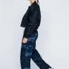 Washed Camo Mid Rise Dual Hem Cargo Pants