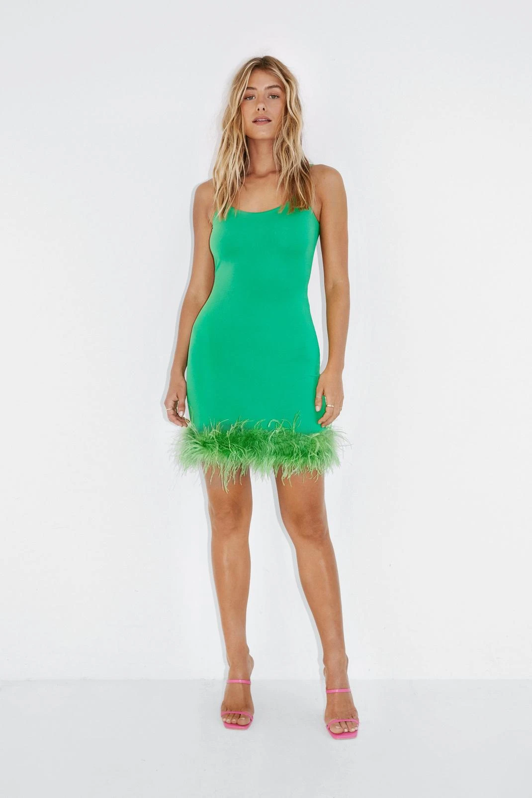 Slinky Feather Trim Strappy Mini Dress - Image 4