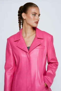Premium Faux Leather Longline Coat 7 Premium Faux Leather Longline Coat -Nasty Gal Sales Store womens bright20pink premium faux leather longline coat 1