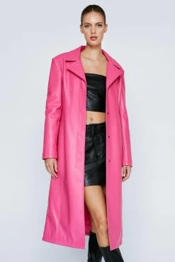Premium Faux Leather Longline Coat 9 Premium Faux Leather Longline Coat -Nasty Gal Sales Store womens bright20pink premium faux leather longline coat 3