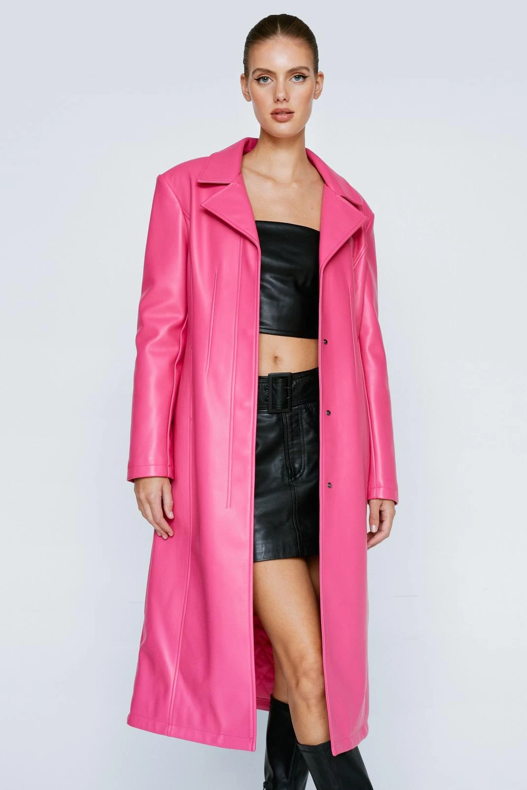 Premium Faux Leather Longline Coat 6 Premium Faux Leather Longline Coat - Image 4