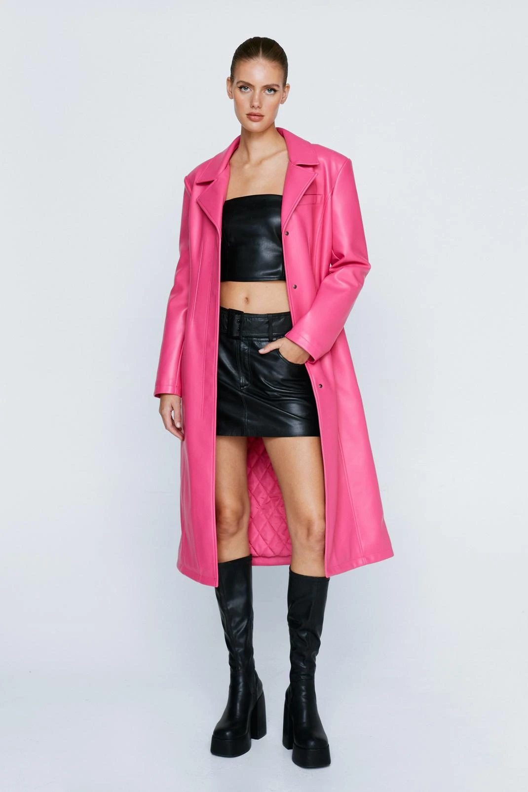Premium Faux Leather Longline Coat 3 Premium Faux Leather Longline Coat