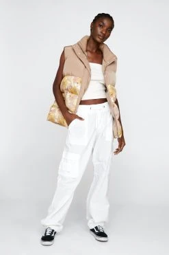 Color Block Floral Printed Padded Vest