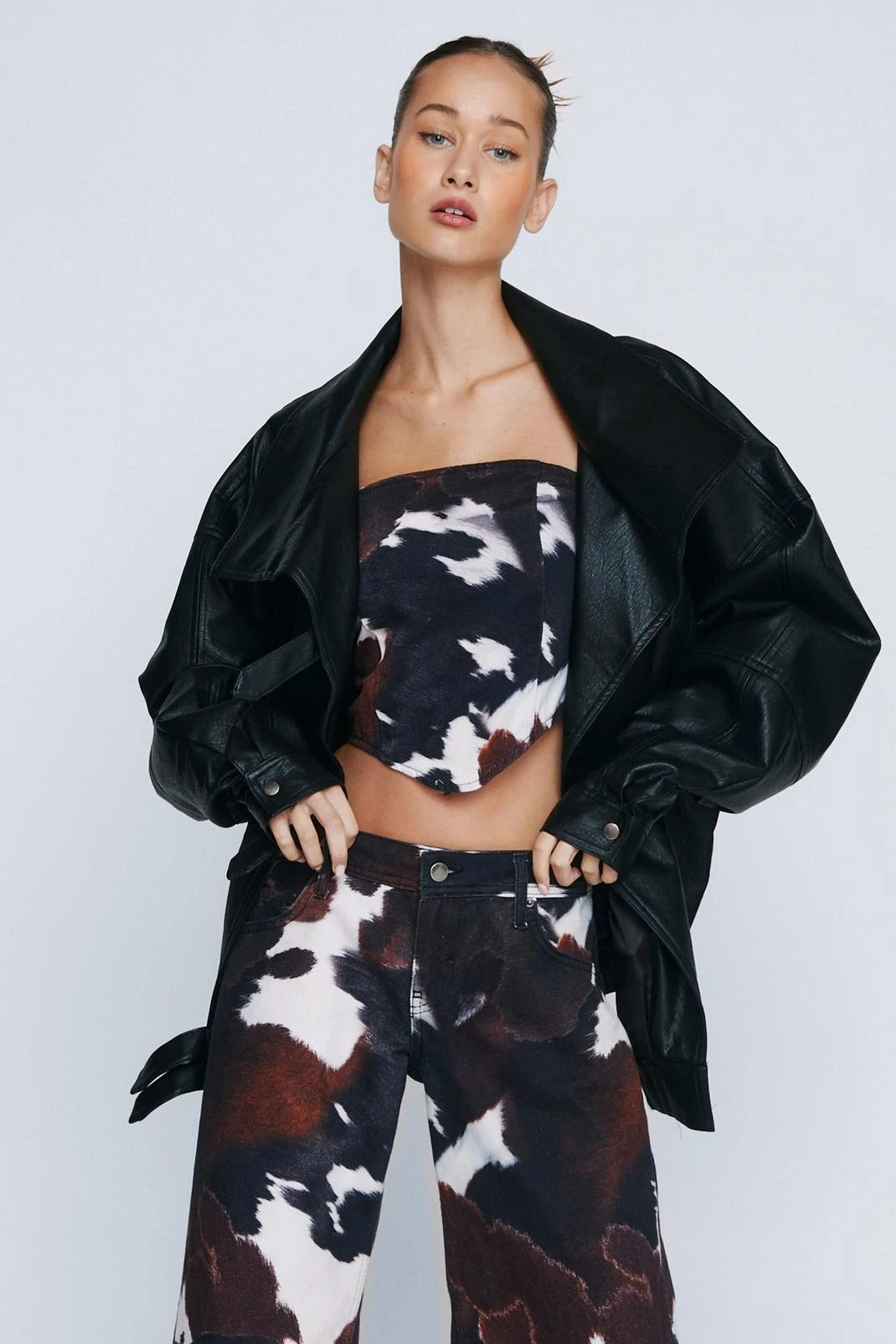 Petite Cow Print Bandeau Corset Denim Top - Image 4