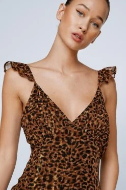 Petite Ruffle Strappy Leopard Maxi Dress