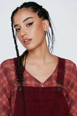 Cord Pocket Front Overall Mini Dress -Nasty Gal Sales Store womens burgundy cord pocket front overall mini dress 1