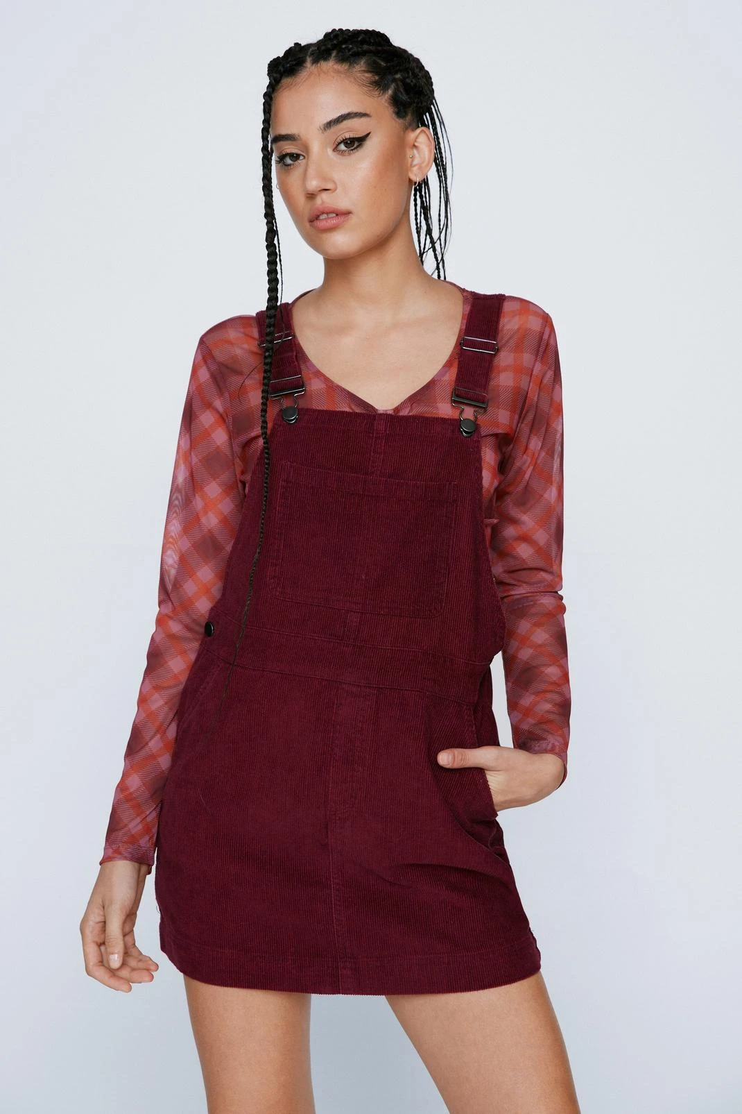 Cord Pocket Front Overall Mini Dress - Image 7