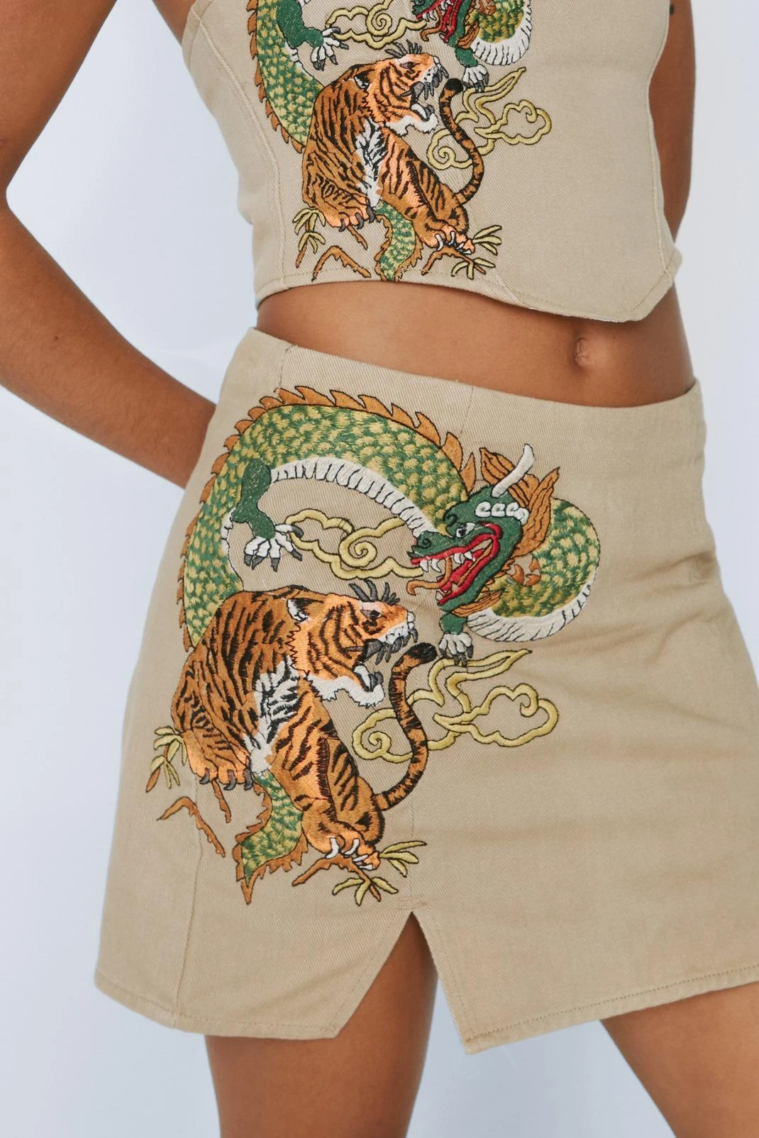 Dragon Embroidered Washed Pelmet Skirt - Image 2