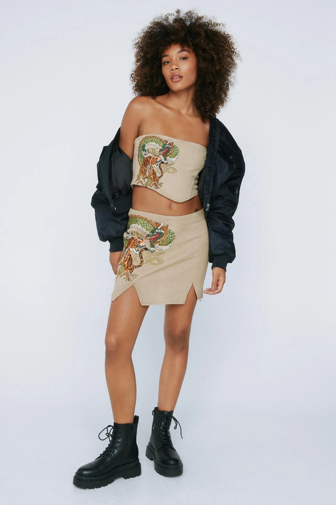 Dragon Embroidered Washed Pelmet Skirt