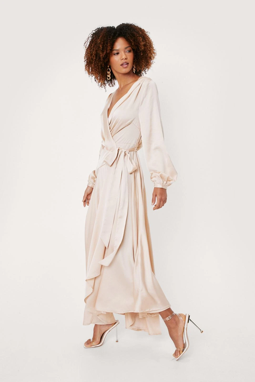 Cowl Back Satin Wrap Maxi Dress - Image 9