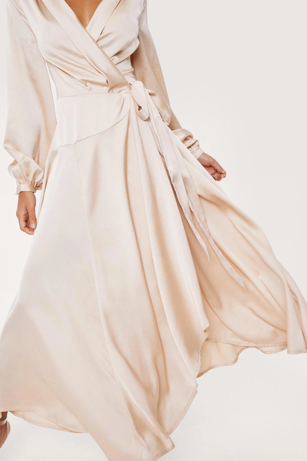 Cowl Back Satin Wrap Maxi Dress - Image 7