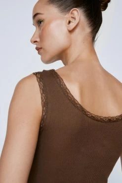 Ribbed Lace Trim Tank Top 20 Ribbed Lace Trim Tank Top -Nasty Gal Sales Store womens chocolate ribbed lace trim tank top 2