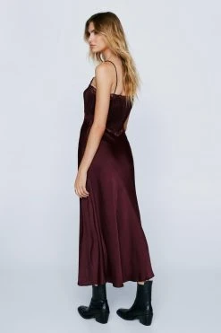 Satin Trim Detail Strappy Maxi Slip Dress 8 Satin Trim Detail Strappy Maxi Slip Dress -Nasty Gal Sales Store womens chocolate satin trim detail strappy maxi slip dress 2