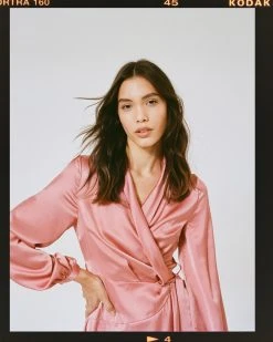 Cowl Back Satin Wrap Maxi Dress