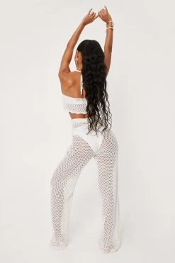 Crochet Wide Leg Beach Cover Up Pants 14 Crochet Wide Leg Beach Cover Up Pants -Nasty Gal Sales Store womens cream crochet wide leg beach cover up pants 2