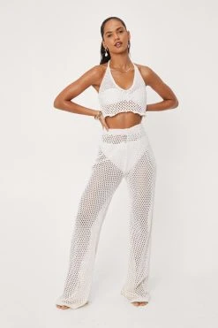 Crochet Wide Leg Beach Cover Up Pants 15 Crochet Wide Leg Beach Cover Up Pants -Nasty Gal Sales Store womens cream crochet wide leg beach cover up pants 3