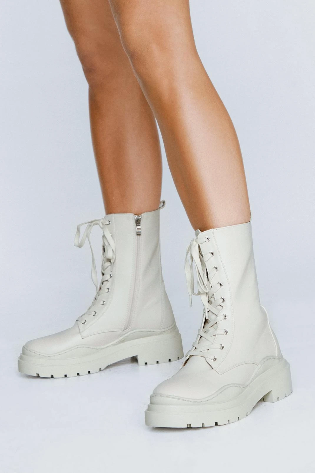 Faux Leather Chunky Lace Up Biker Boots 6 Faux Leather Chunky Lace Up Biker Boots - Image 4
