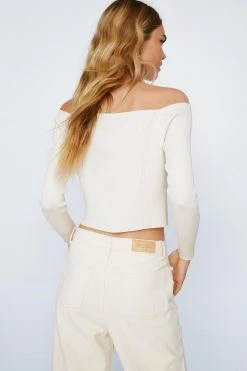 Hook And Eye Bandeau Knitted Top -Nasty Gal Sales Store womens cream hook and eye bandeau knitted top 2