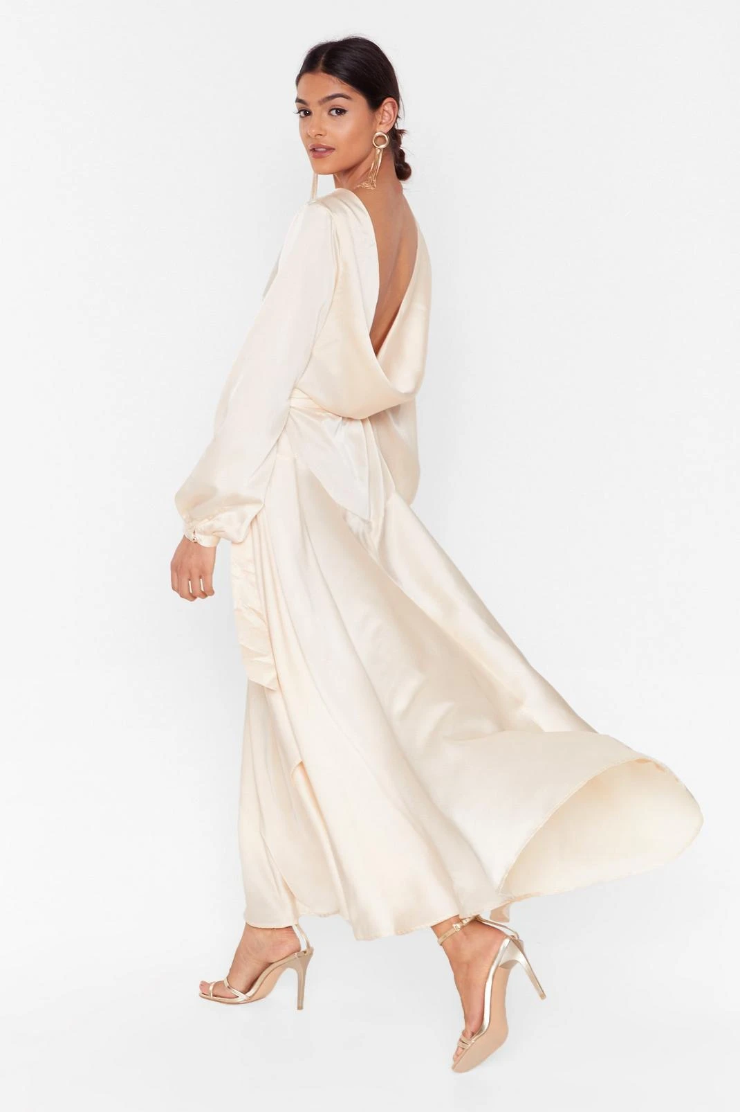 Cowl Back Satin Wrap Maxi Dress - Image 5