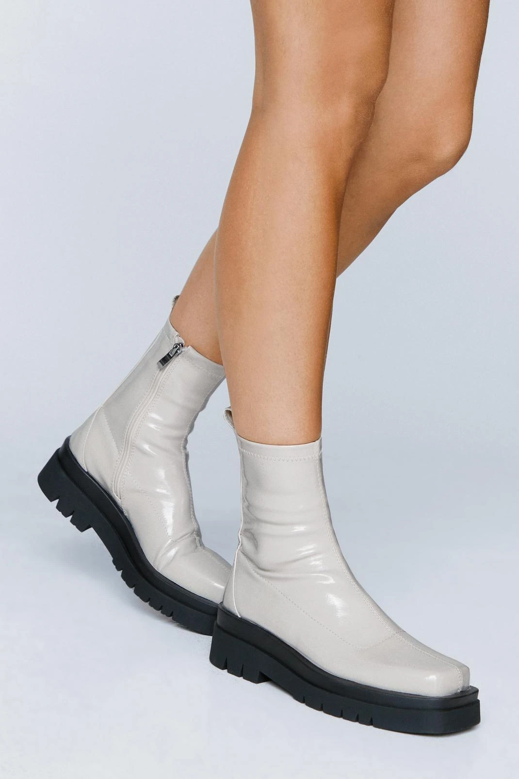 Square Toe Patent Ankle Sock Boots 3 Square Toe Patent Ankle Sock Boots