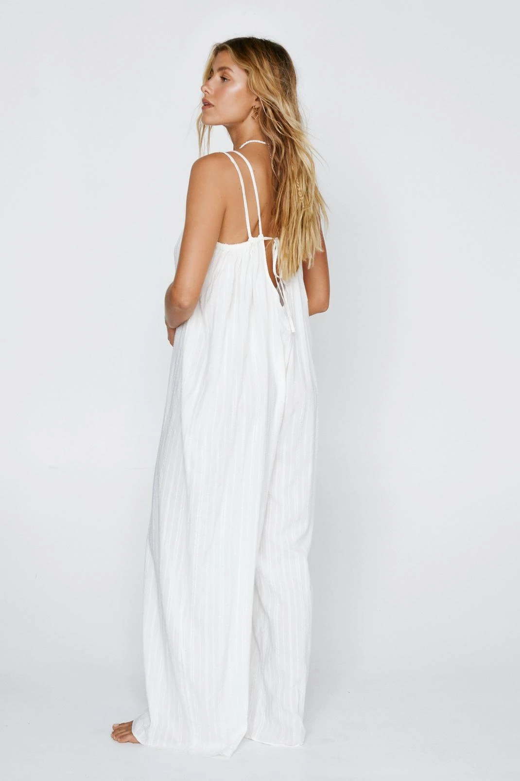 Textured Cotton Tie Back Cover Up Jumpsuit - Image 2