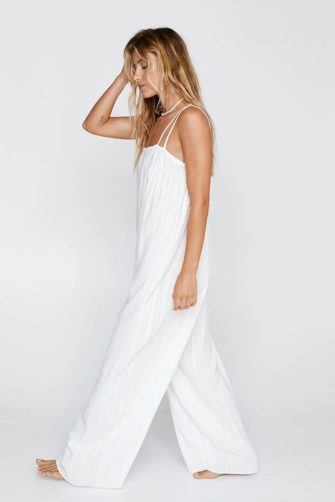 Textured Cotton Tie Back Cover Up Jumpsuit - Image 7