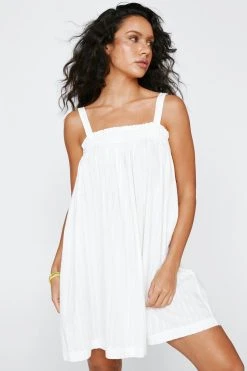 Textured Cotton Tie Shoulder Mini Dress