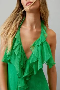 Ruffle Halter Neck Maxi Dress